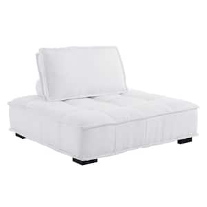 Saunter White Tufted Fabric Armless Chair