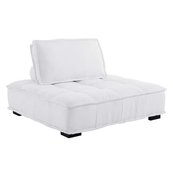 MODWAY Saunter White Tufted Fabric Armless Chair