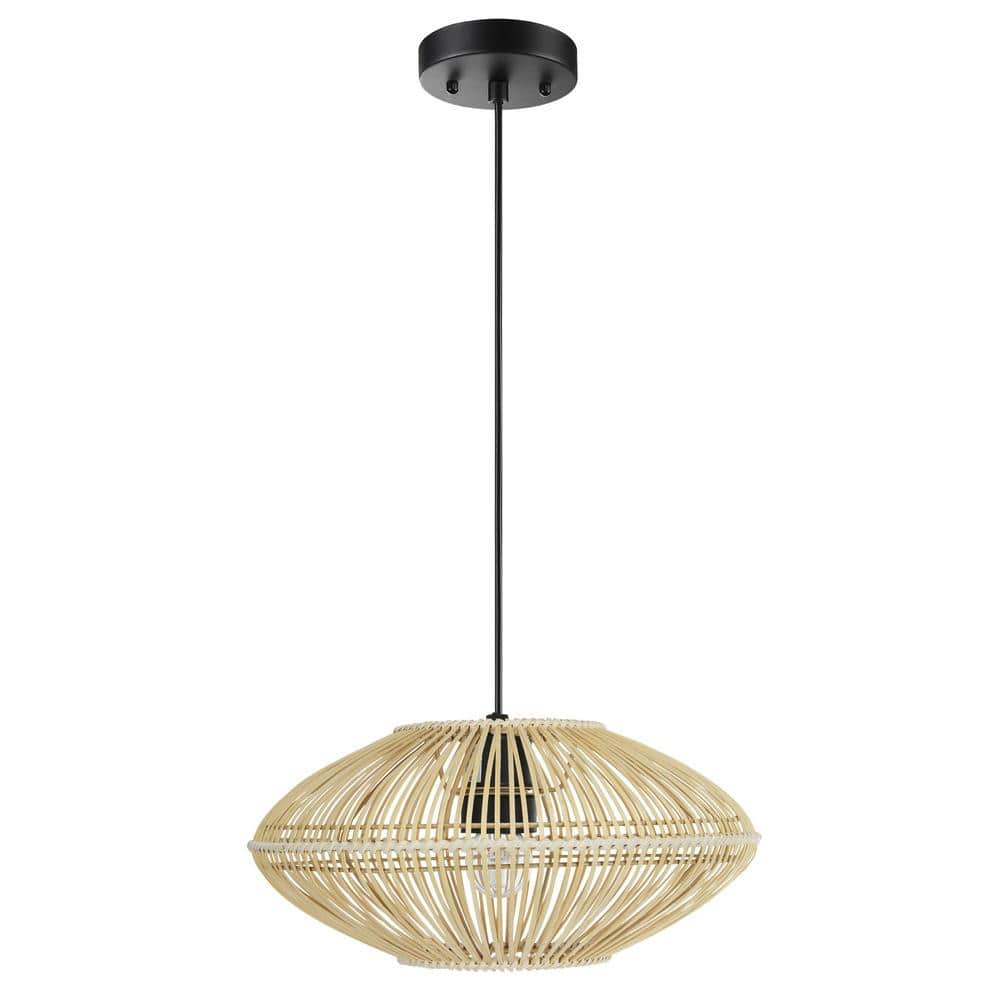 Quill 13" Matte Black Bohemian Rattan Pendant Light