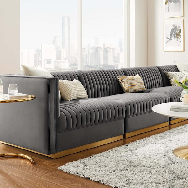 116 inch Velvet Fabric Modular Sectional Sofa, Symmetrical Sofa