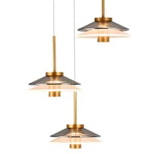 Verona 16 in. 3-Light ETL Certified Integrated LED Black Pendant Lighting Fixture with Glass Shades