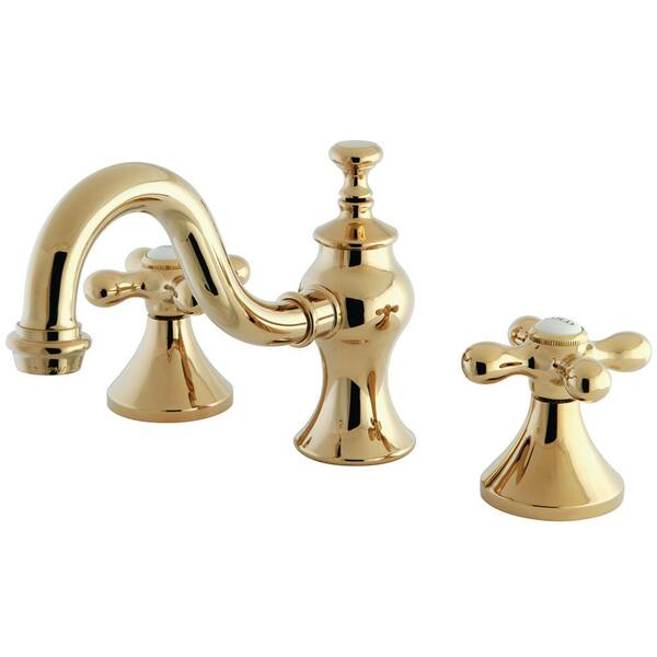 Kingston Brass Traditional Cross 8 in. Widespread 2-Handle High-Arc Bathroom Faucet in Polished Brass