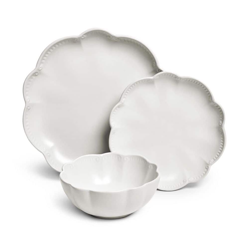 Bethany 12-Piece Stoneware Dinnerware Set, White, Round, Service for 4, Microwave and Dishwasher Safe