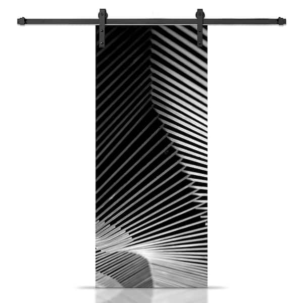 CALHOME 30 in. x 96 in. Charcoal Gray Painted Composite MDF Paneled Interior Sliding Barn Door with Hardware Kit