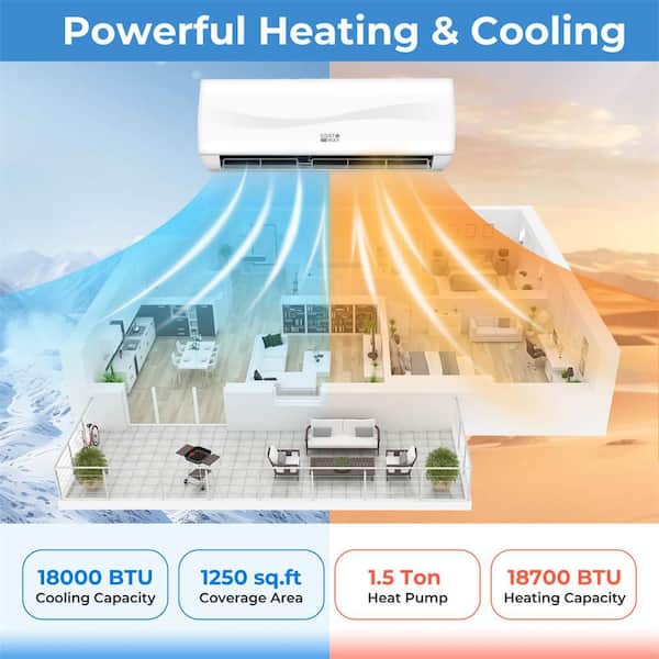 18000 BTU 19 SEER2 1.5 Ton Mini Split Air Conditioner & Heater with Heat Pump, Full Installation Kit