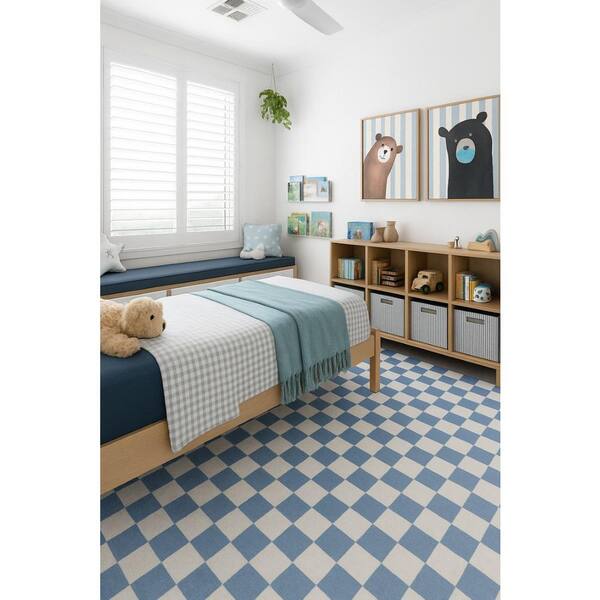 Metro Checkered Harbor 4 ft. x 6 ft. Non-Toxic, Child and Pet Safe - Indoor Area Rug for Kids, Blue.