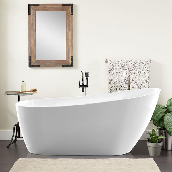 Vanity Art Colombes 67 in. Acrylic Flatbottom Freestanding Bathtub in White