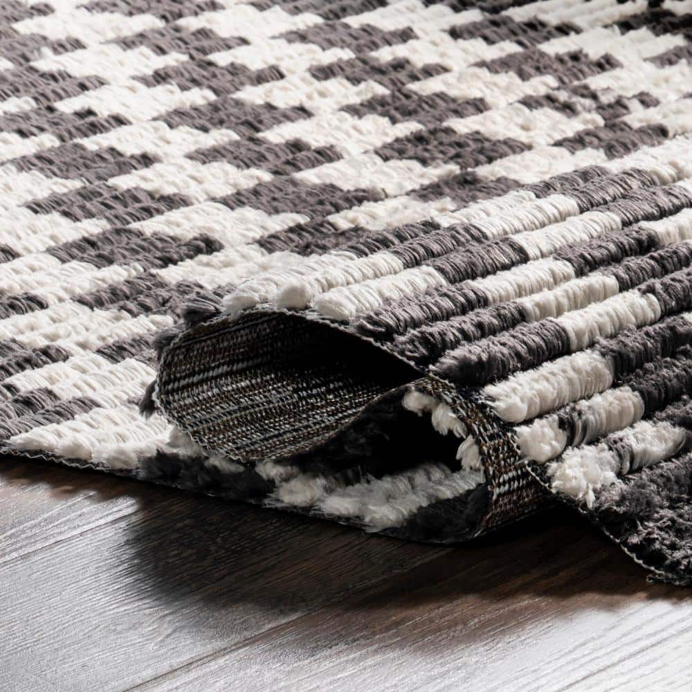 Pania Dark Gray and White Geometric Synthetic 4' x 6' Area Rug