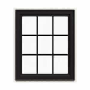 30 in. x 36 in. V-4500 Series Black FiniShield Vinyl Left-Handed Casement Window with Colonial Grids/Grilles