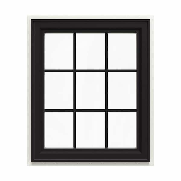 JELD-WEN 30 in. x 36 in. V-4500 Series Black FiniShield Vinyl Left-Handed Casement Window with Colonial Grids/Grilles