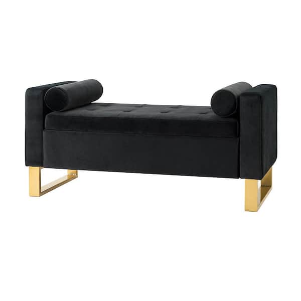 ARTFUL LIVING DESIGN Imelda 50.4 in. W x 20.1 in. D x 23.6 in. H Black Storage Bench with Metal Legs