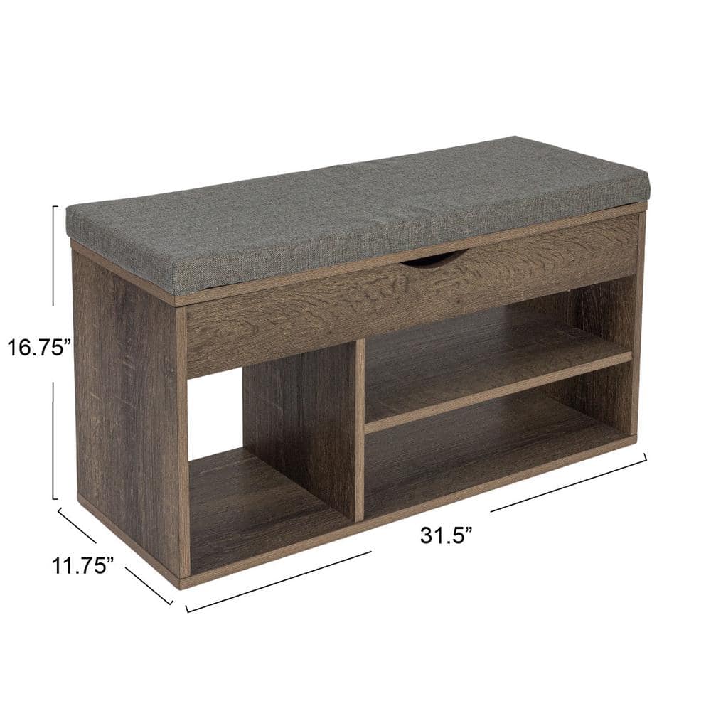 Ashwood Gray Linen Storage Bench with Lift-Top Lid and Cubbies