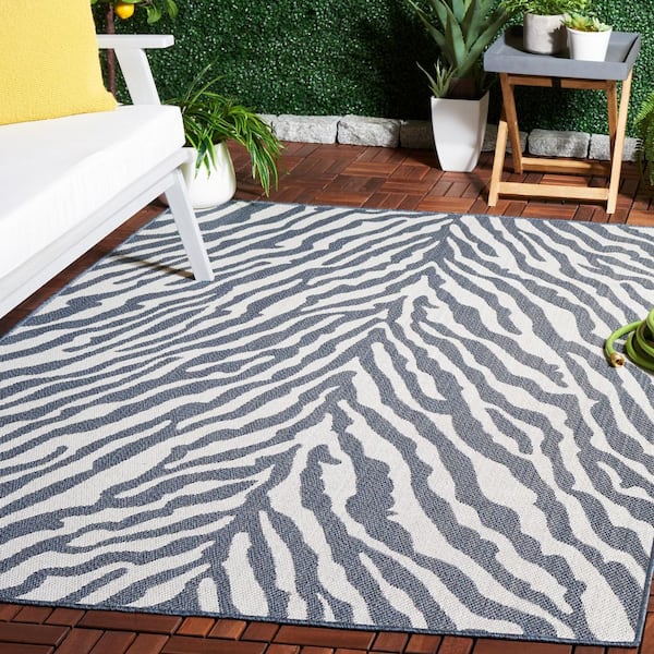 Bermuda Navy/Ivory 7 ft. x 7 ft. Tiger Animal Print Square Indoor/Outdoor Area Rug