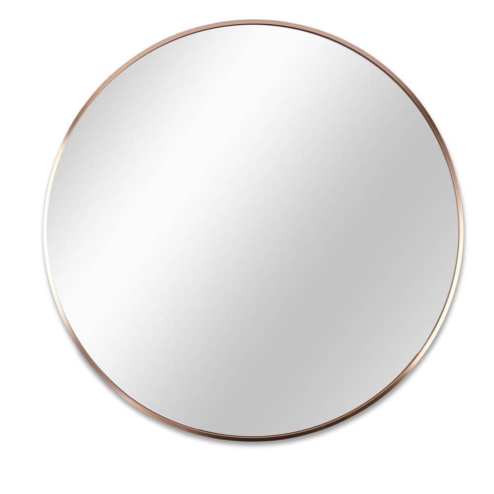 32 in. W x 32 in. H Gold Metal Round Framed Wall Vanity Mirror, Aluminum Al