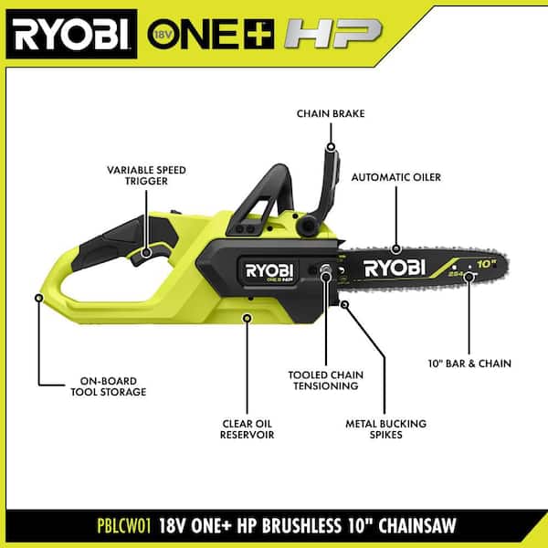 RYOBI ONE+ HP 18V Brushless 10 in. Battery Chainsaw with Extra
