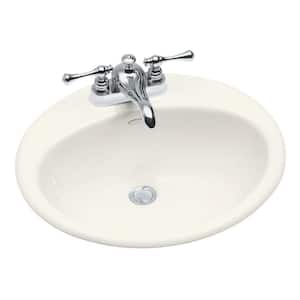 Farmington Drop-In Cast Iron Bathroom Sink in Biscuit with Overflow Drain