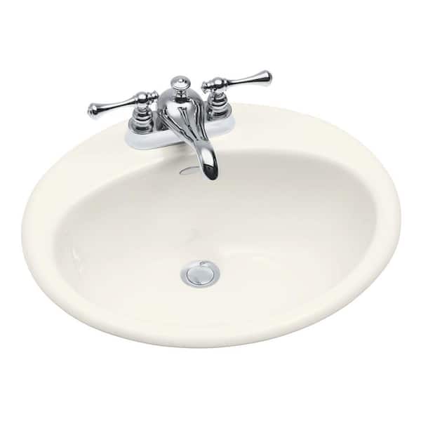 KOHLER Farmington 19 in. Oval Drop-In Cast Iron Bathroom Sink in Biscuit with Overflow Drain