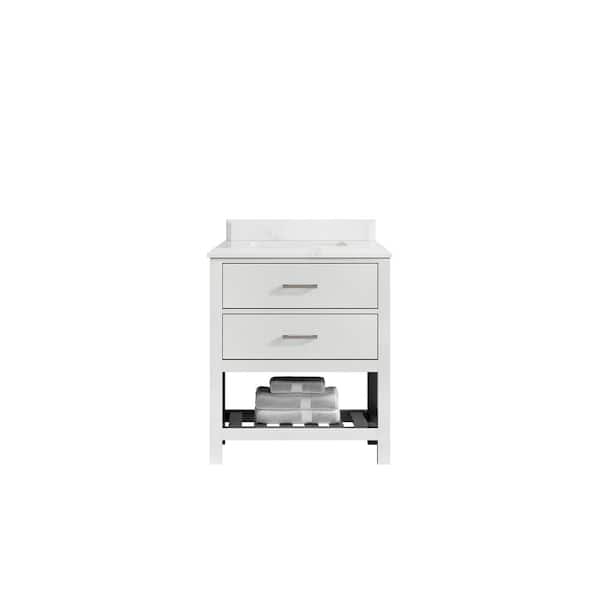 Willow Collections Parker 30 in. Single Sink Freestanding White Bath Vanity with Calacatta Laza Quartz Top Unassembled