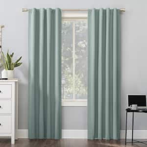 Cyrus Misty Blue Polyester Solid 40 in. W x 63 in. L Noise Cancelling Grommet Blackout Curtain