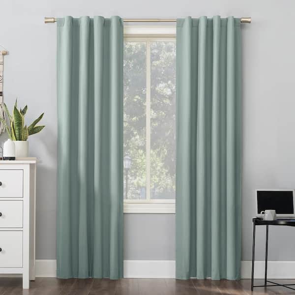 Sun Zero Cyrus Misty Blue Polyester Solid 40 in. W x 96 in. L Noise Cancelling Grommet Blackout Curtain