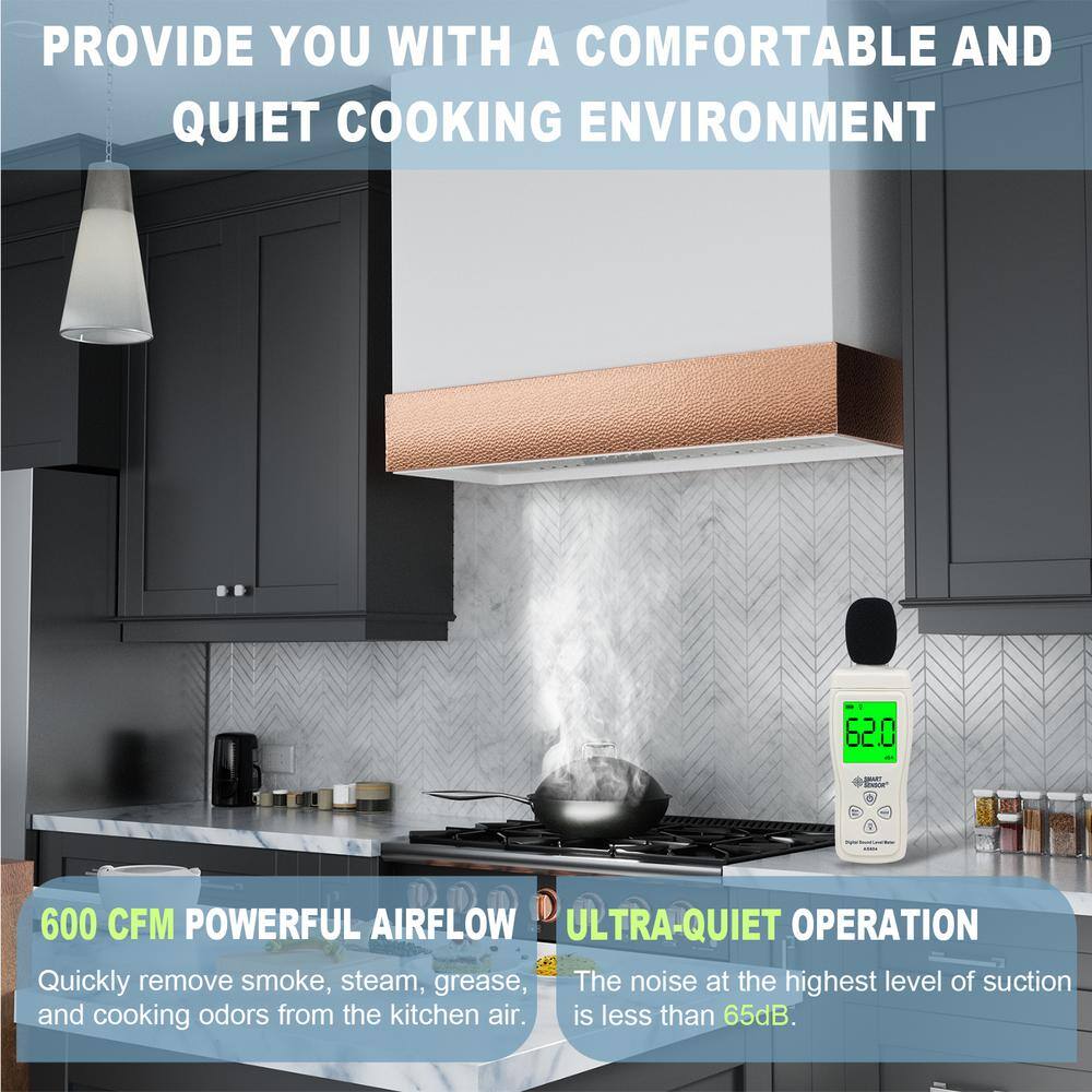 36-inch Stainless Steel Wall Mounted Range Hood with Copper Accents