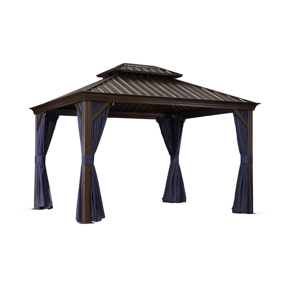 12 ft. x 14 ft. Gray Aluminum Hardtop Gazebo Canopy with Netting and Curtains price history on PriceWatchPro