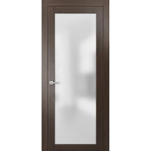 2102 42 in. x 96 in. Left-Hand/Inswing Solid Wood Frosted Glass Chocolate Ash Single Prehung Interior Door with Hardware