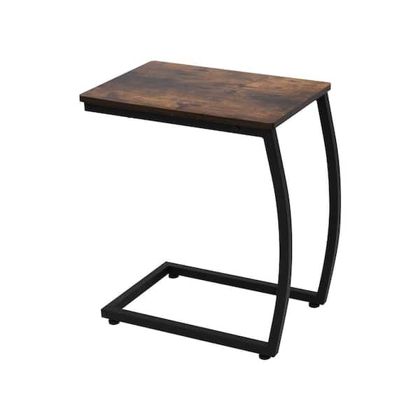 Unbranded C Shaped Table For Coffee Snack Laptop, Rustic Brown