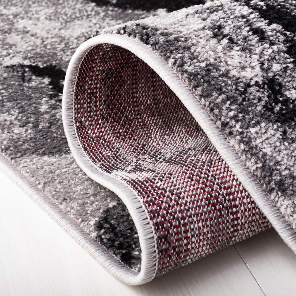 8' x 8' Grey and Black Abstract Synthetic Area Rug