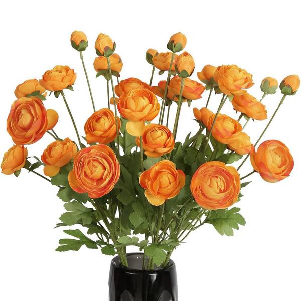 8-Piece 23 in. Orange Ranunculus Artificial Silk Flowers HAHD572 - The ...