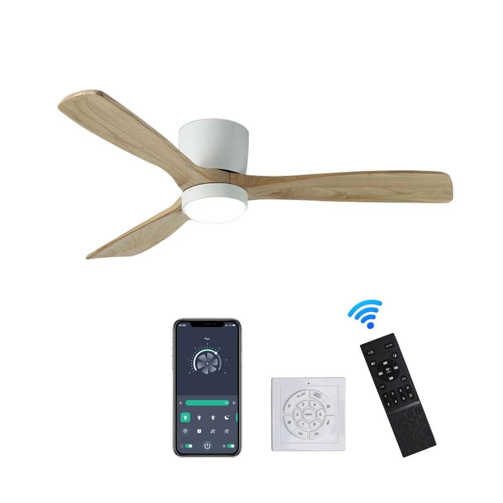 42 in. Indoor/Outdoor White Modern Flush Mount LED Ceiling Fan with App, Wa