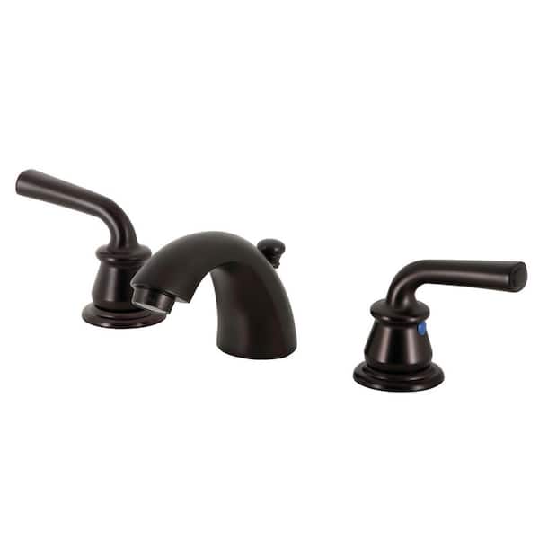 Kingston Brass Restoration 2-Handle 8 in. Mini-Widespread Bathroom Faucets with Plastic Pop-Up in Oil Rubbed Bronze