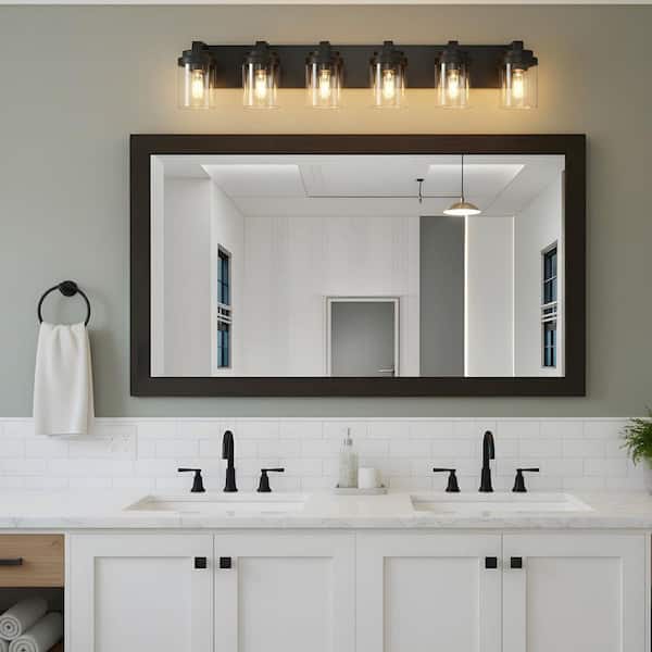 37.5 in. 6-Light Black Bathroom Vanity Light with Clear Glass Shades