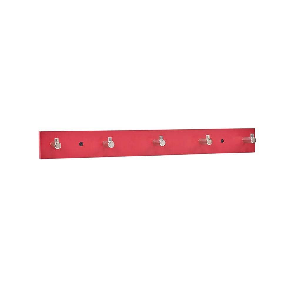 Wallscapes 17.68 in. Red Wood Hanger With 5 Satin Nickel Hooks CHRD5