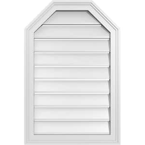 20 in. x 30 in. Octagonal Top Surface Mount PVC Gable Vent: Functional with Brickmould Frame