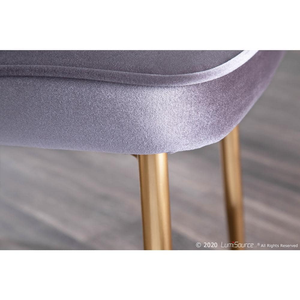 Set of 2 Gray Velvet Upholstered Dining Chairs with Gold Tapered Legs