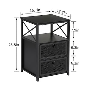 Modern Night Stand End Side Table with Storage and Door, Nightstands with Drawers for Home, Black, 23.8"Tx13.8"Wx15.7"L