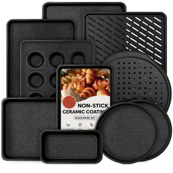 10-Piece Nonstick Baking Pan Set, Including Cookie Sheets, Cooling Rack, Muffin Pan, Cake Pan, Pizza Pan, Loaf Pan