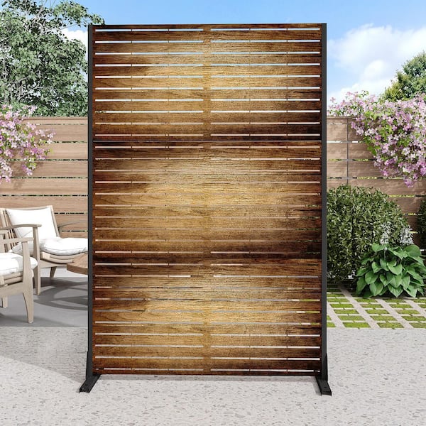 47 in. W x 71 in. H Wood Grain Brown Galvanized Sheet Outdoor Private Screen Decorative Art Panel