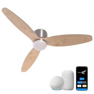 52 in. LED Natural Wood 3-Blade Reversible Ceiling Fan with Light Kit(Works with Tuya Smart, Alexa and Google Assistant)