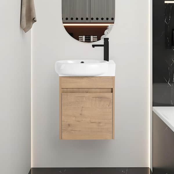 UPIKER 30 in. W x 18.30 in. D x 34.3 in. H Freestanding Bath Vanity Cabinet in Imitative Oak with White Ceramic Top