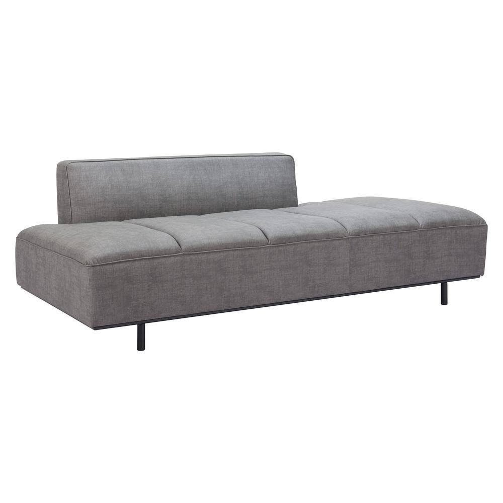 Gray Faux Leather Armless Sleeper Sofa with Metal Legs