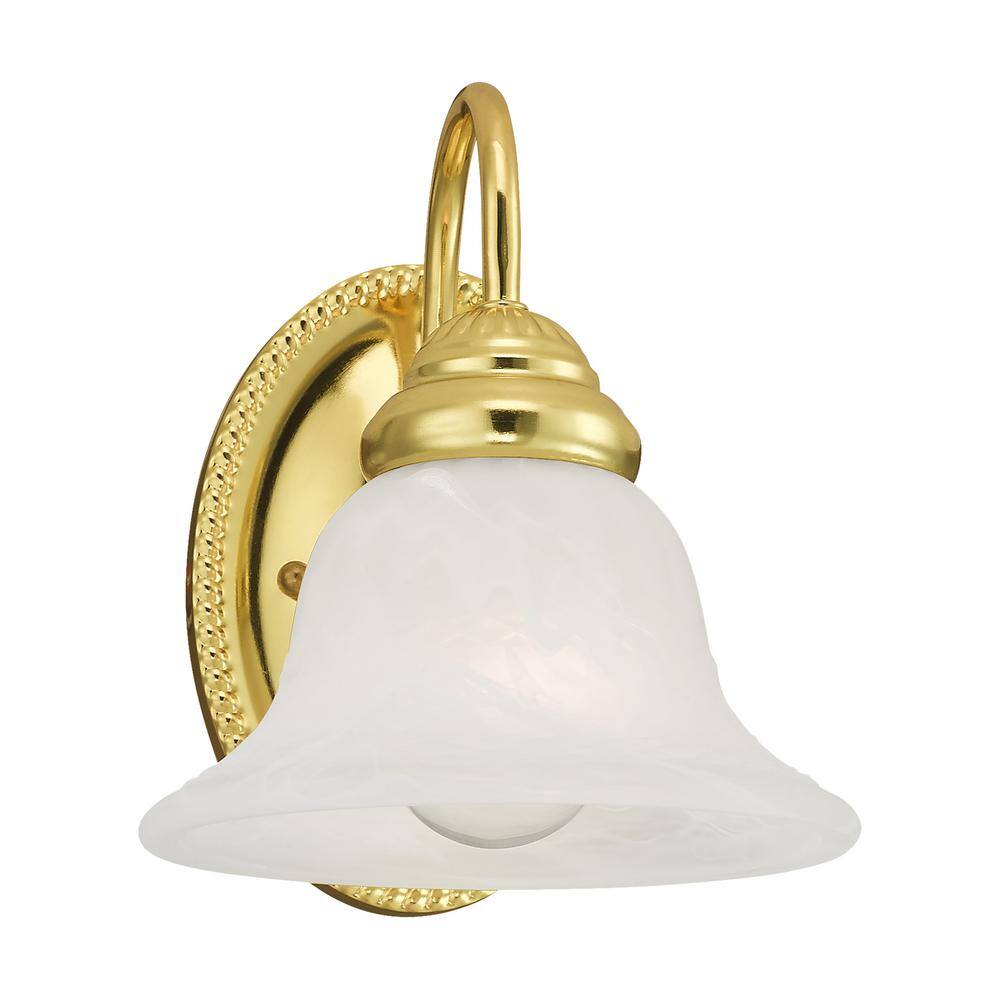Edgemont Polished Brass 1-Light Outdoor Wall Sconce with White Alabaster Glass