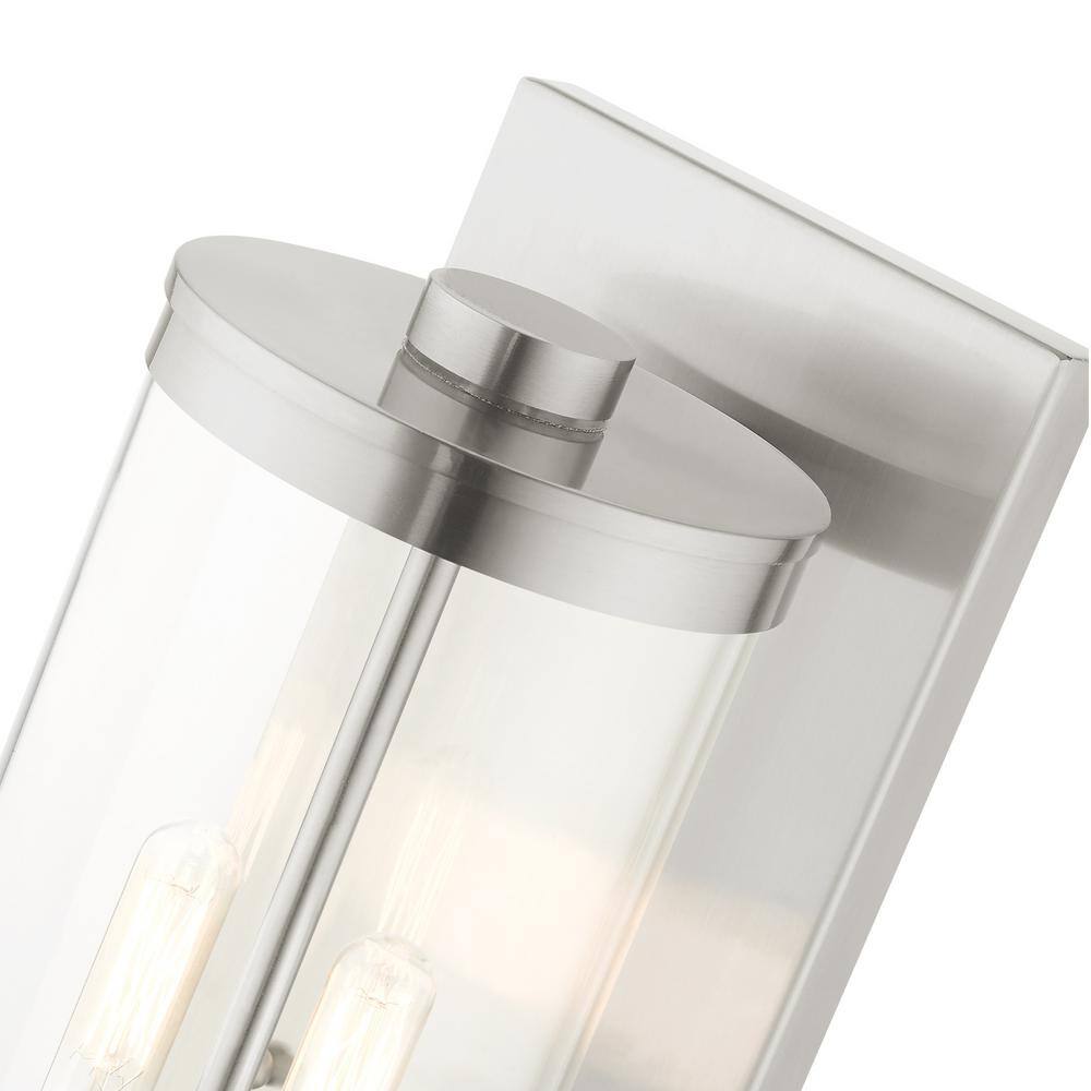 Brushed Nickel 2-Light Outdoor Wall Lantern with Clear Glass