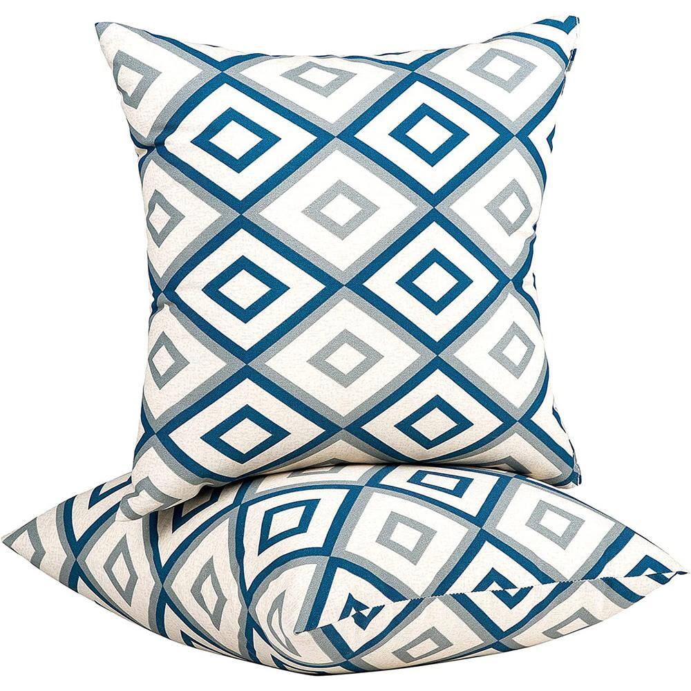 18 in. x 18 in. Blue Outdoor Water Resistance Decorative Bolster Pillows wi