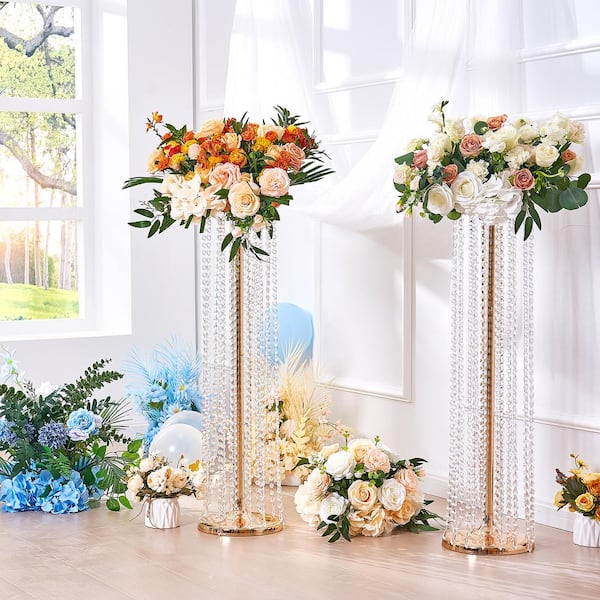 2 Pcs Versatile Metal Flower Arrangement & Candle Holder Stand Set for  Wedding Party Dinner Centerpiece Event Restaurant Hotel Decoration (Gold, 2  x