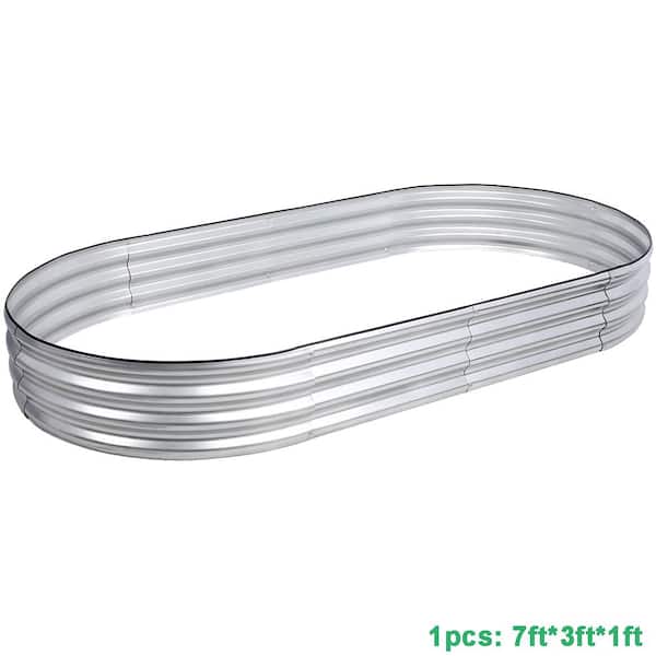 BTMWAY 7 ft. L x 3 ft. W x 1 ft. H Outdoor Galvanized Steel Oval Raised Garden Bed Kit, Planter Box (1-Pack)