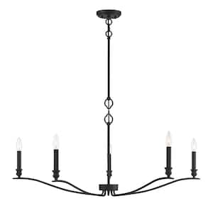 42 in. W x 15 in. H 5-Light Matte Black Candlestick Chandelier with Curved Arms