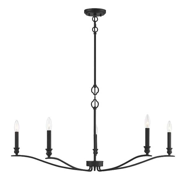 Savoy House 42 in. W x 15 in. H 5-Light Matte Black Candlestick Chandelier with Curved Arms