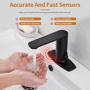 Automatic Sensor Touchless Single Hole Bathroom Sink Faucet With Temperature Mixing Valve In Matte Black